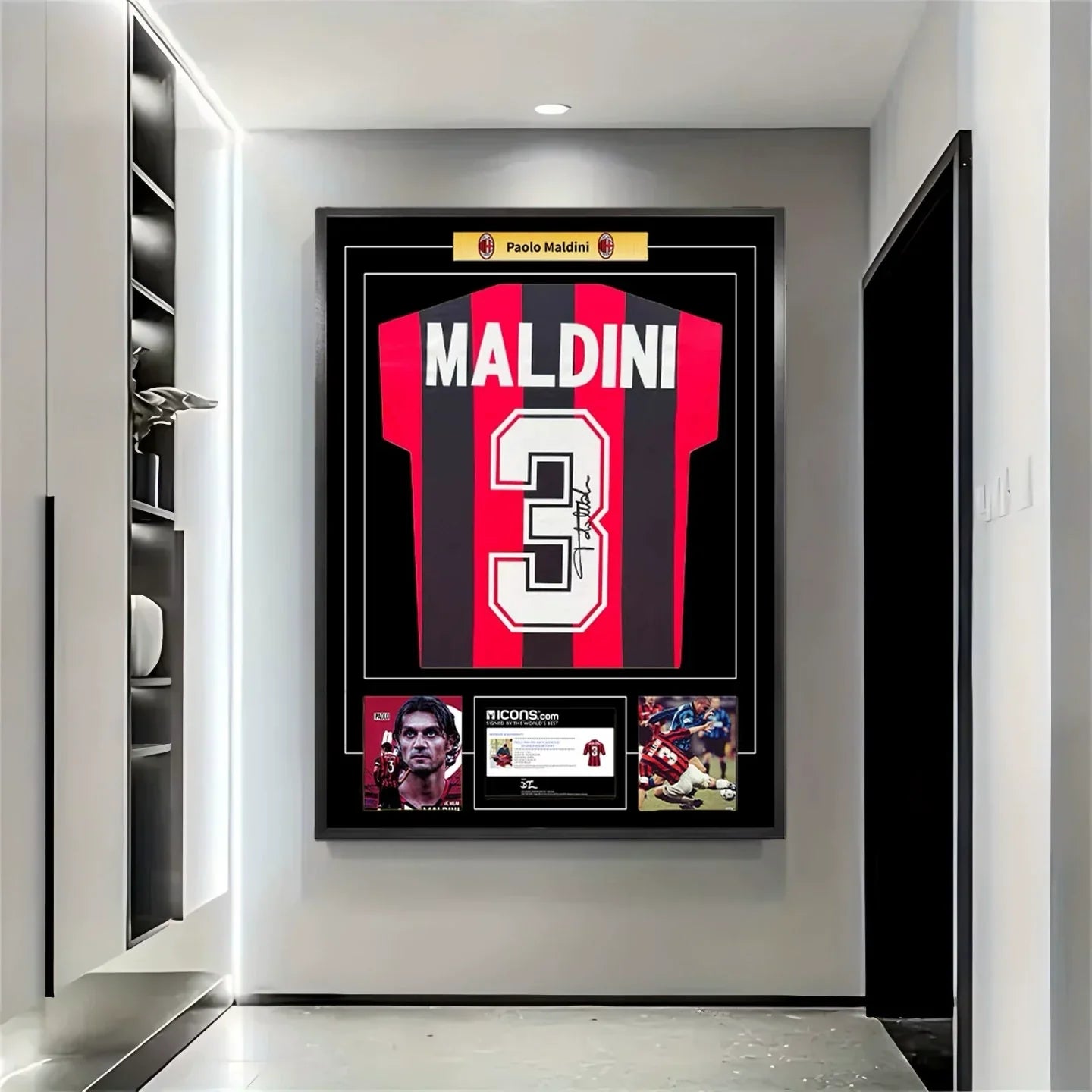 Jersey Firmado enmarcado Maldini AC Milan