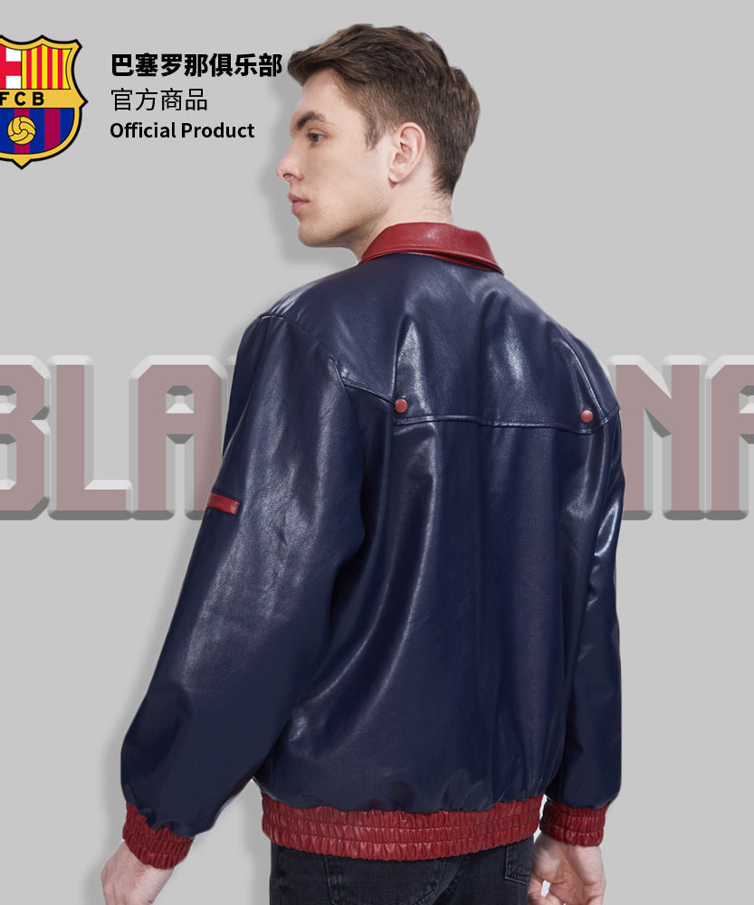 FC Barcelona Red & Blue Leather Motorcycle Jacket