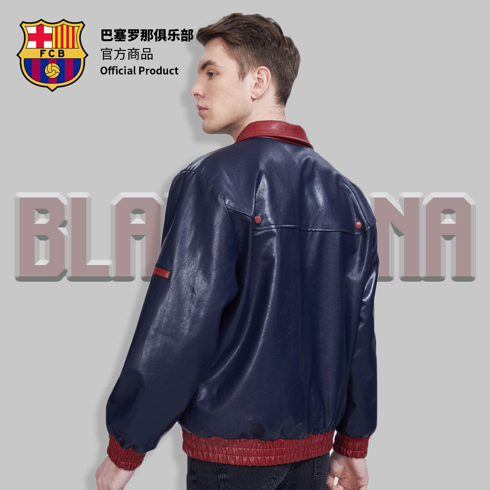 FC Barcelona Red & Blue Leather Motorcycle Jacket