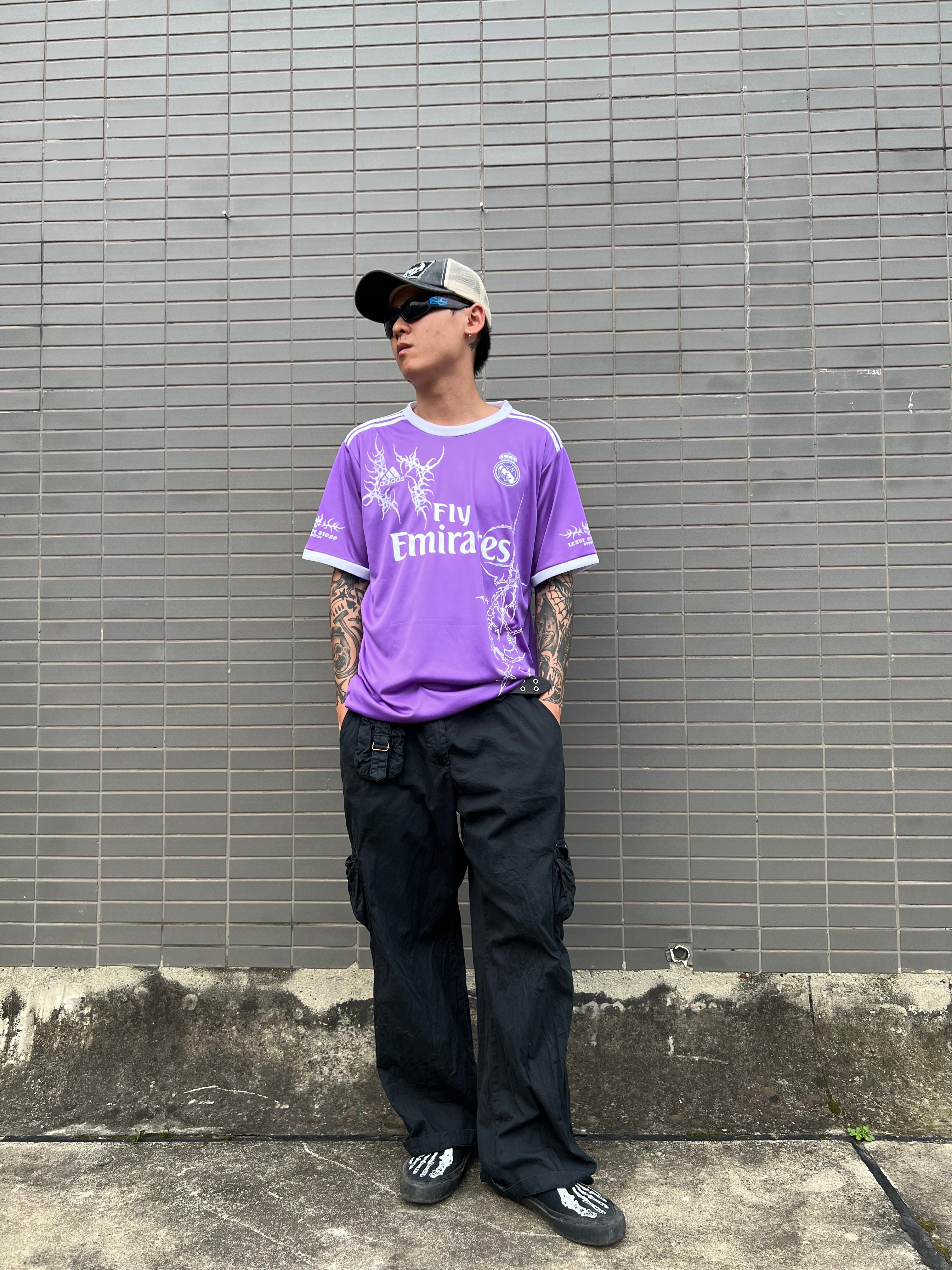 Real Madrid X Purple Thorn Skull Punk Short Sleeve Tee
