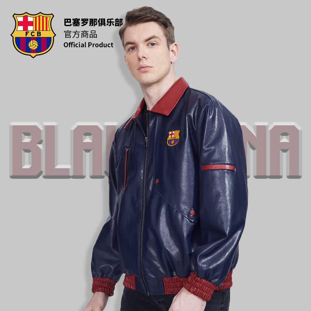 FC Barcelona Red & Blue Leather Motorcycle Jacket