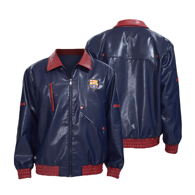 FC Barcelona Red & Blue Leather Motorcycle Jacket