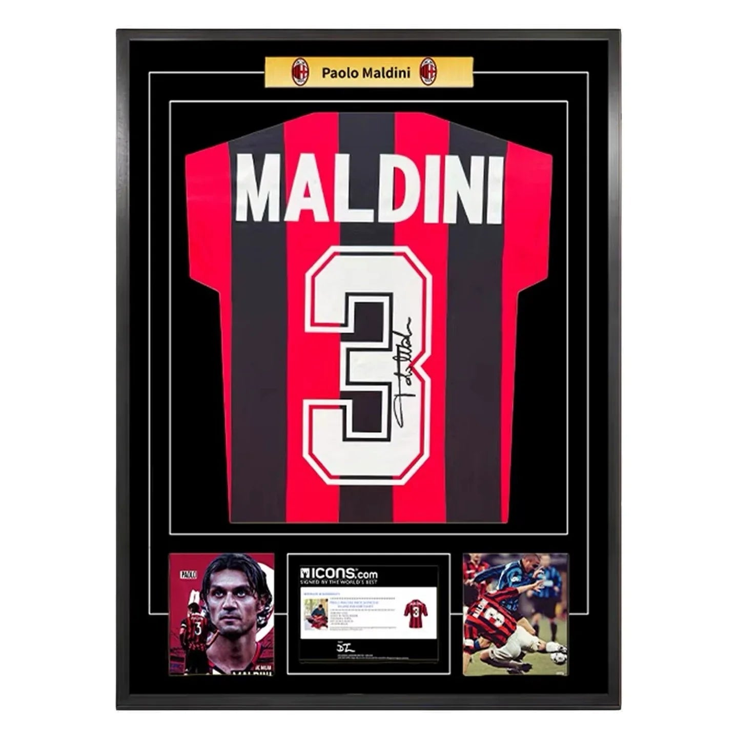 Jersey Firmado enmarcado Maldini AC Milan