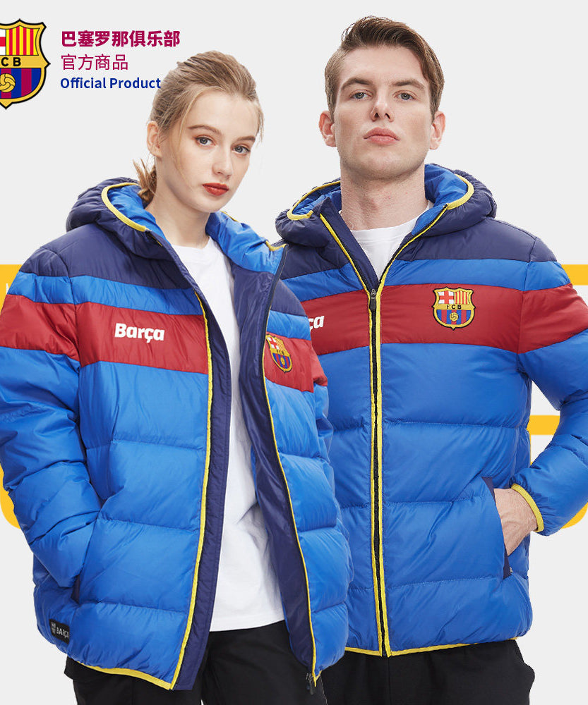 FC Barcelona Red & Blue Striped Padded Winter Jacket