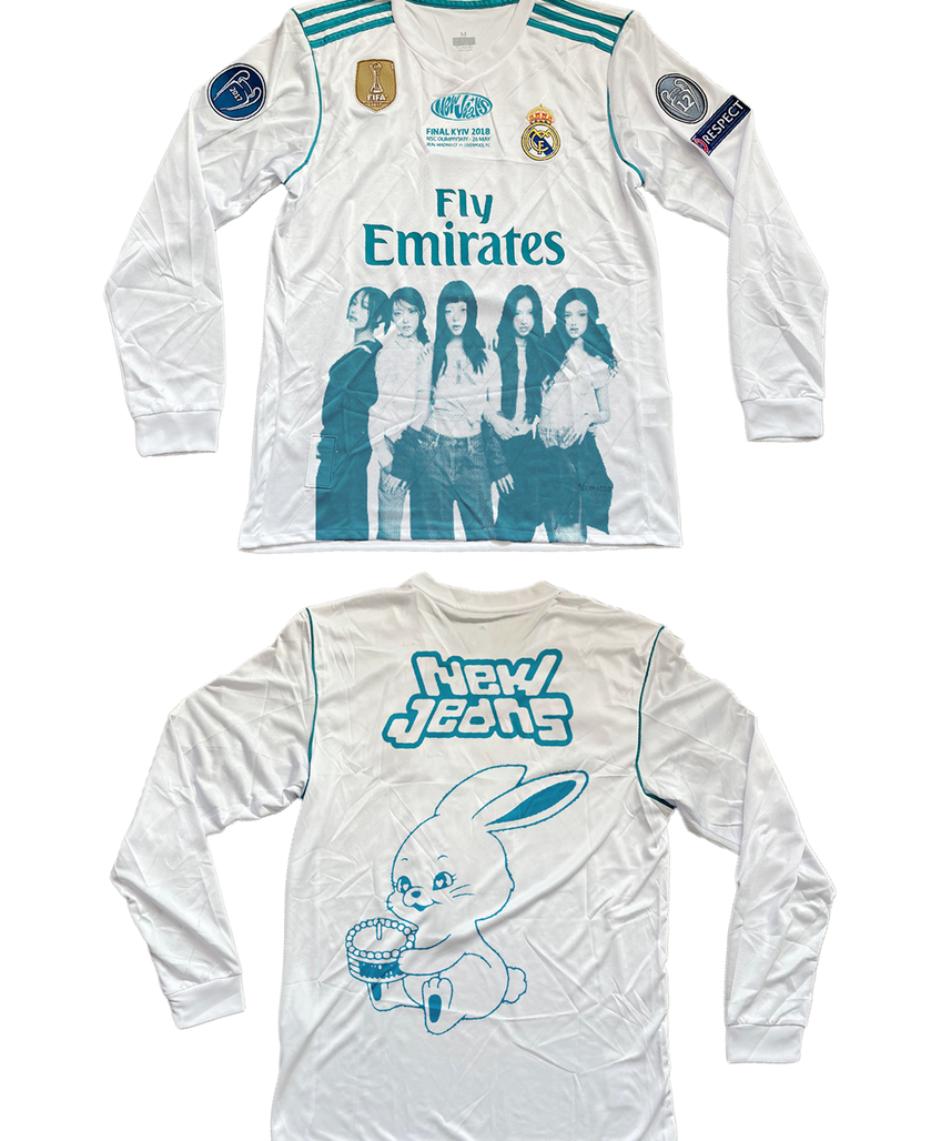 Real Madrid X NewJeans Portrait Remake Jersey (Long Sleeve, White/Blue)
