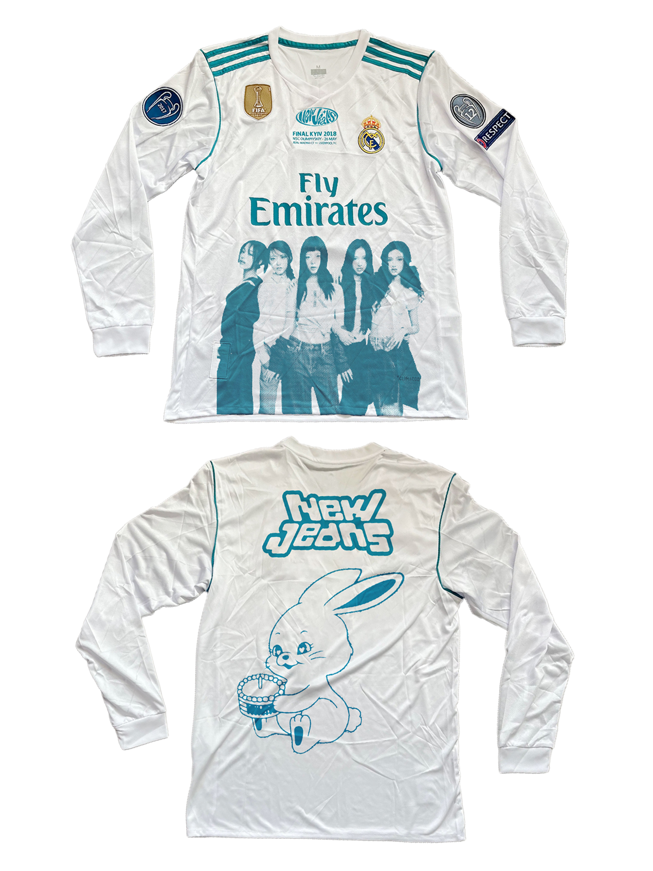 Real Madrid X NewJeans Portrait Remake Jersey (Long Sleeve, White/Blue)