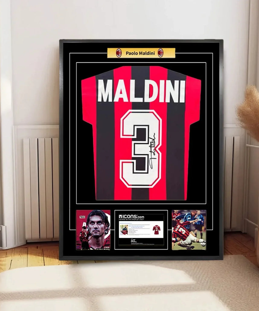 Jersey Firmado enmarcado Maldini AC Milan