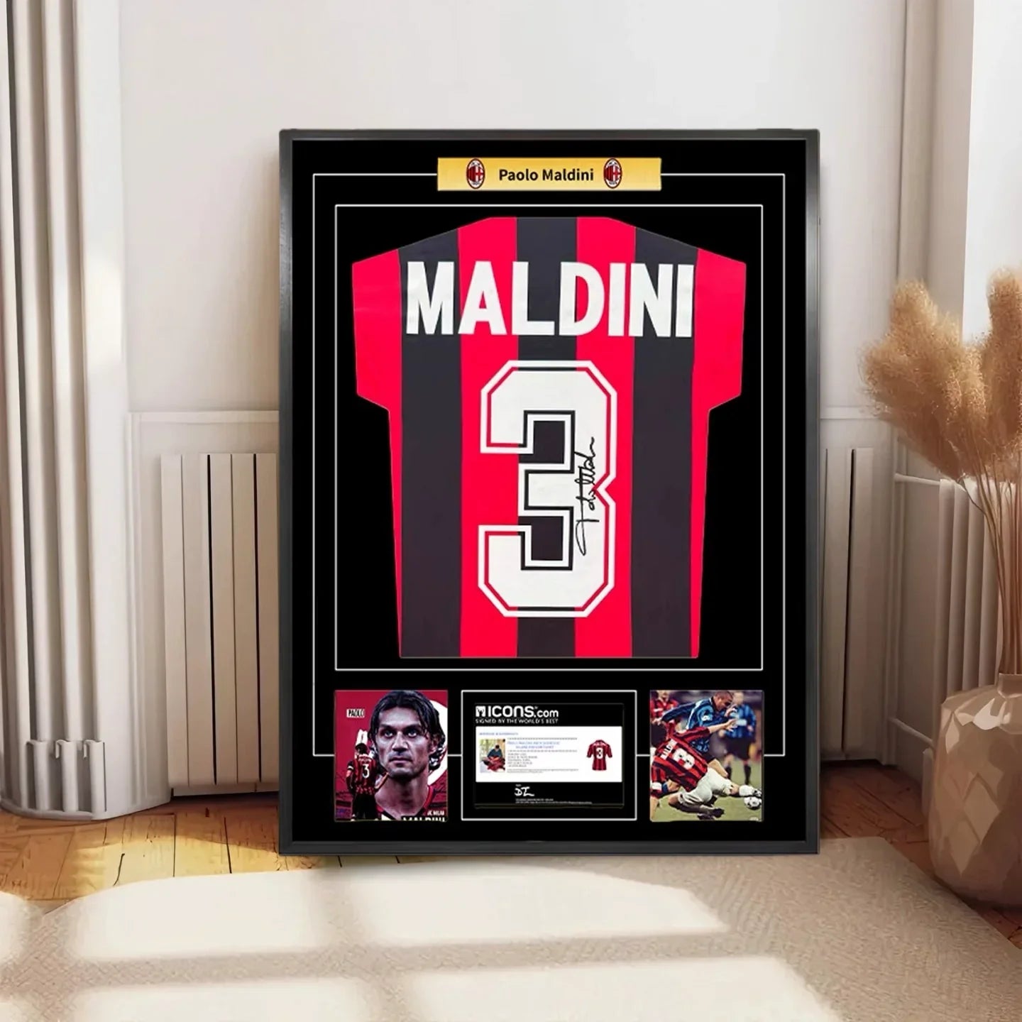 Jersey Firmado enmarcado Maldini AC Milan