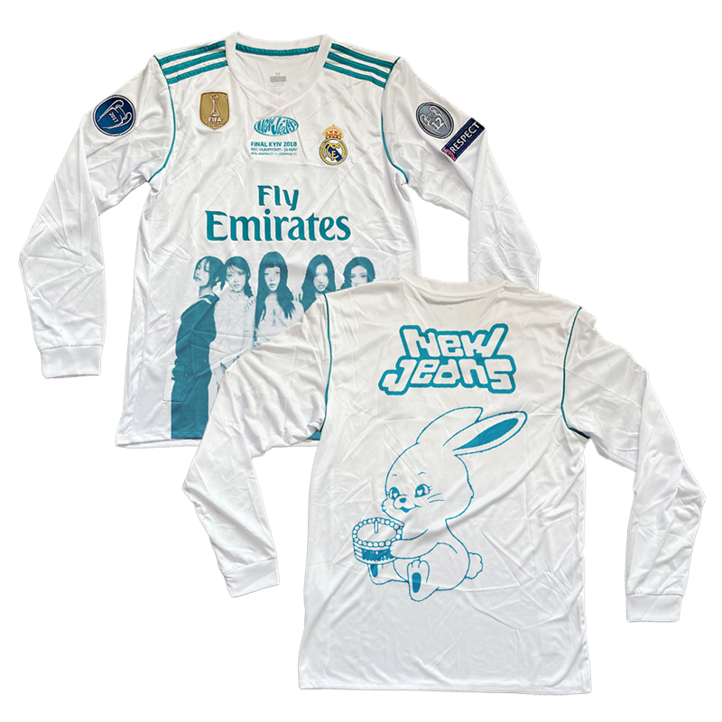 Real Madrid X NewJeans Portrait Remake Jersey (Long Sleeve, White/Blue)