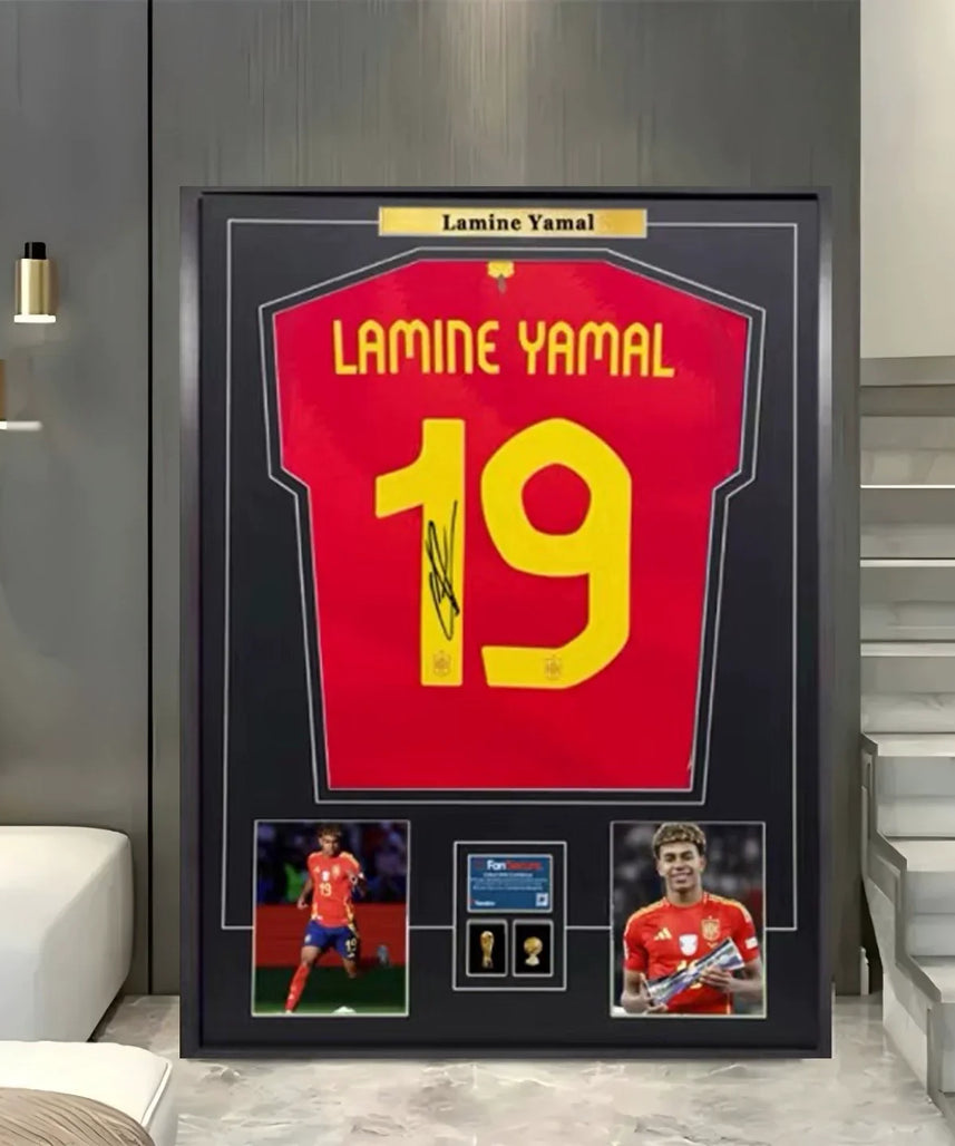 Lamine Yamal 19 Spanien Signiertes Gerahmtes Trikot