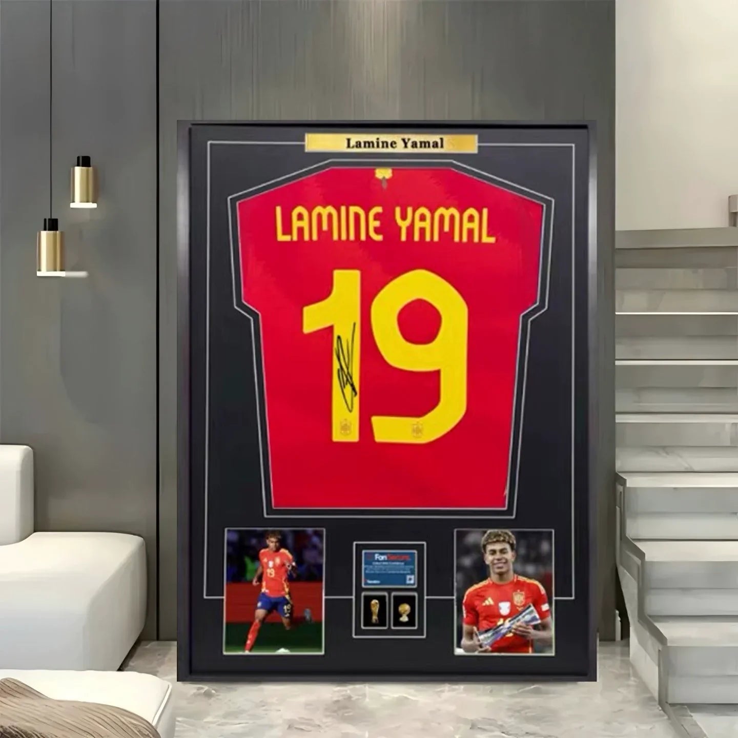 Lamine Yamal 19 Spanien Signiertes Gerahmtes Trikot