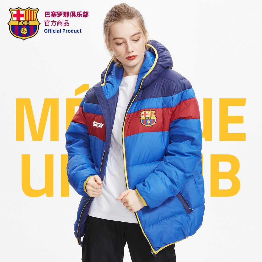 FC Barcelona Red & Blue Striped Padded Winter Jacket