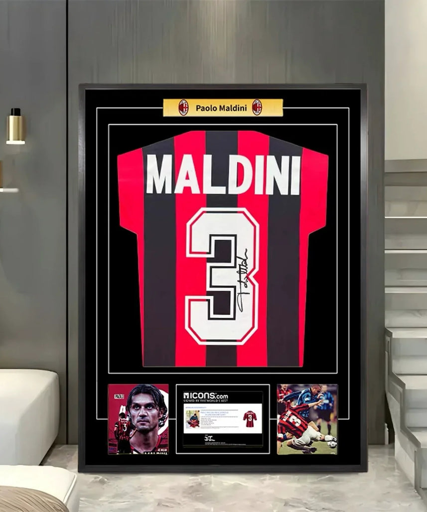 Jersey Firmado enmarcado Maldini AC Milan