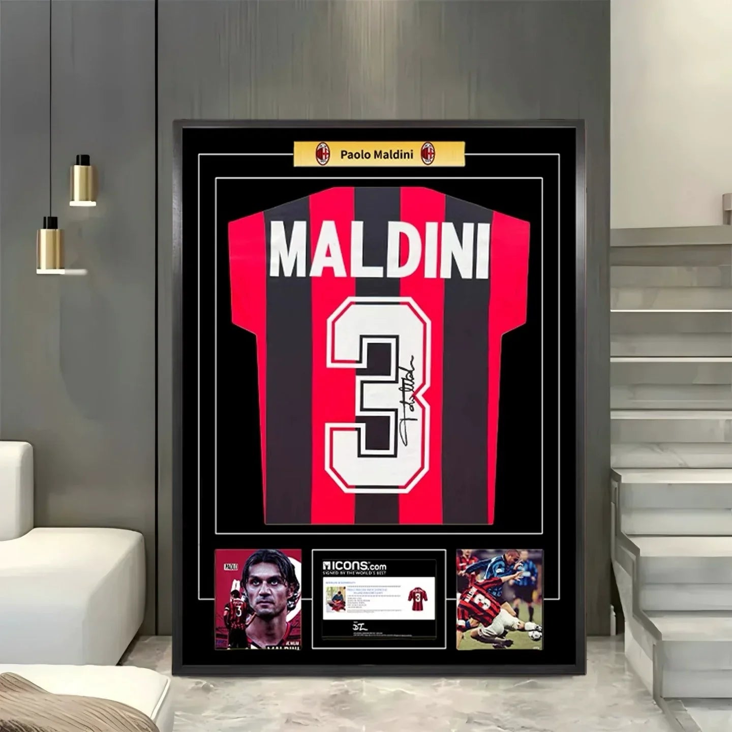Jersey Firmado enmarcado Maldini AC Milan