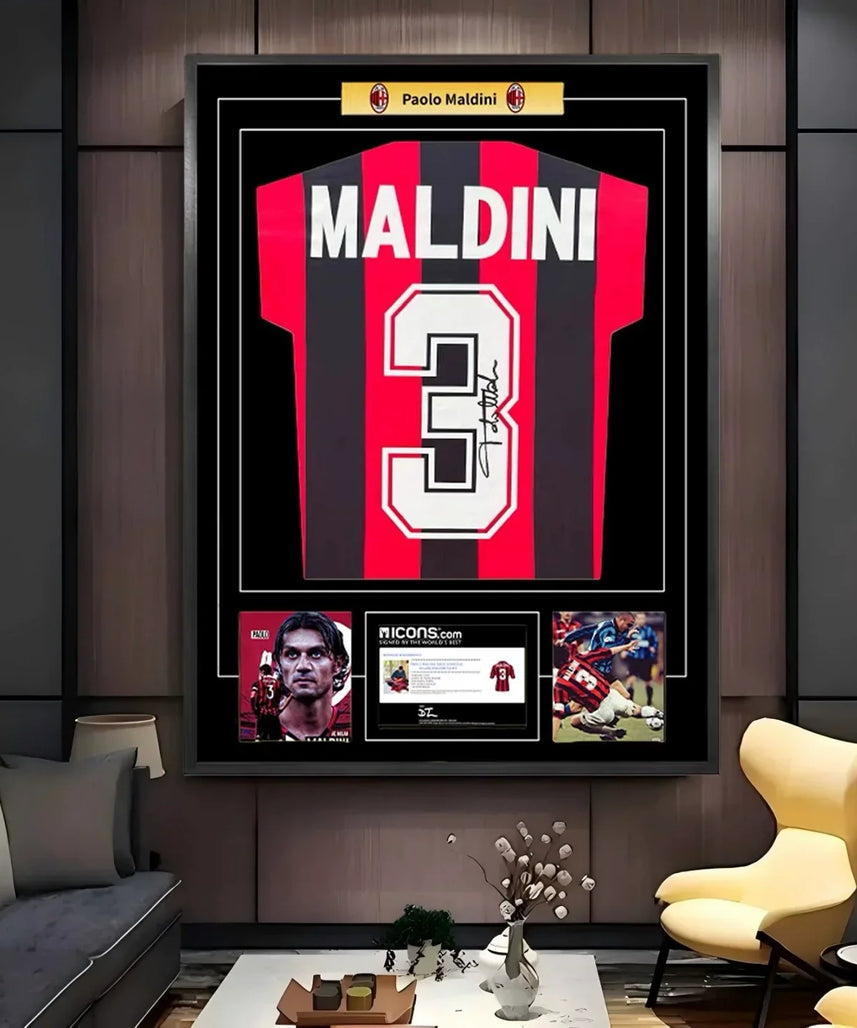 Jersey Firmado enmarcado Maldini AC Milan