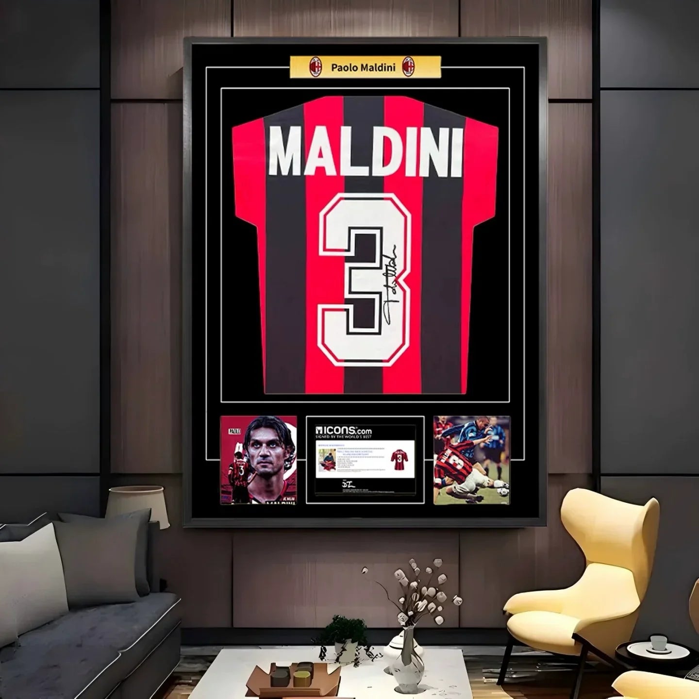 Jersey Firmado enmarcado Maldini AC Milan