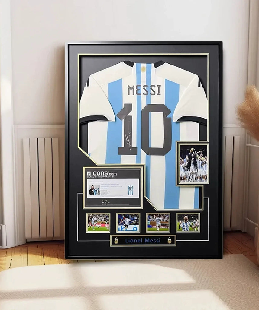 Messi Argentinien Weltmeister gerahmtes signiertes Trikot